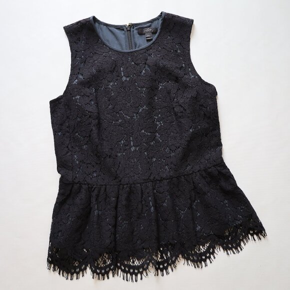 J. CREW Size 2 Black Lace Peplum Sleeveless Blouse Top Career Office - Picture 6 of 11
